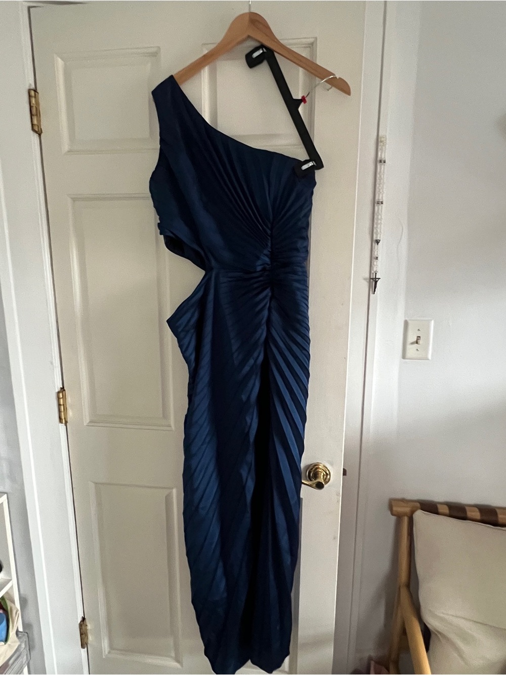 Abercrombie & Fitch Navy One-Shoulder Pleated Dress